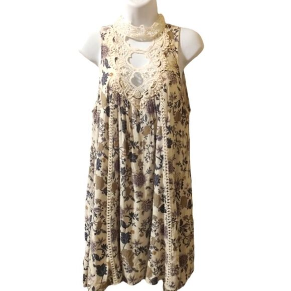 Entro boho lace crochet floral halter high neck mini dress size M - Picture 1 of 10